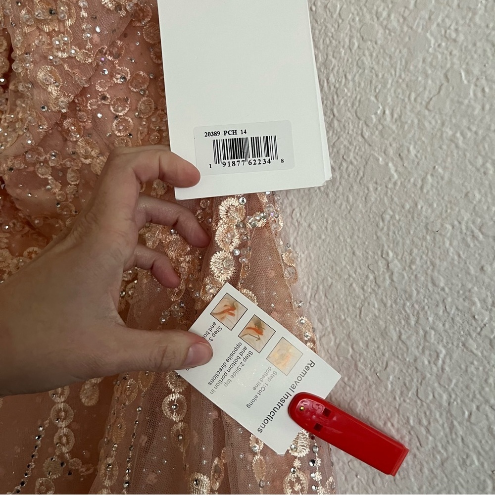 Mac Duggal Feather One‎ Shoulder A Line Peach Evening Gown Dress 20389 - Picture 7 of 8